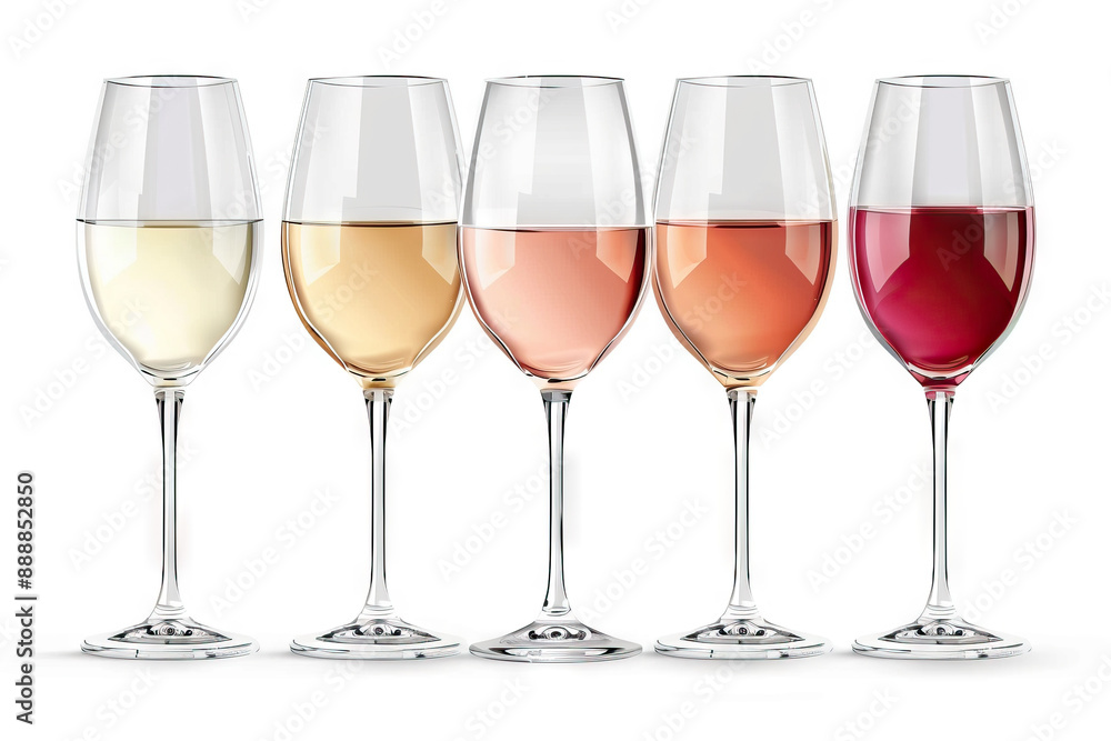 Collection of assorted wine glasses filled with various shades of wine, from white to deep red. Collection of assorted wine glasses filled with various shades of wine, from white to deep red.