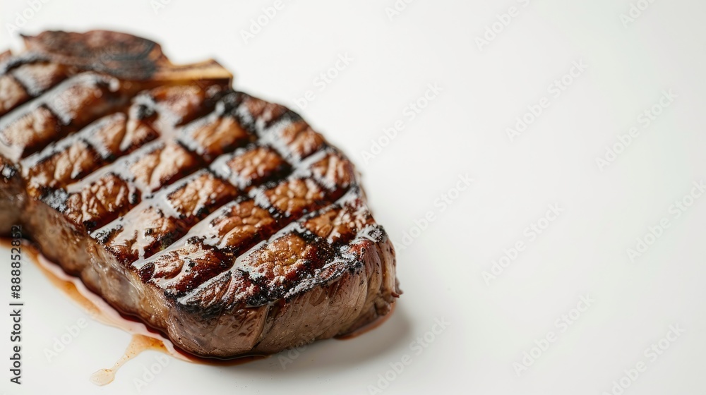 Steak barbecue closeup on white background in fast food setting eating out empty space