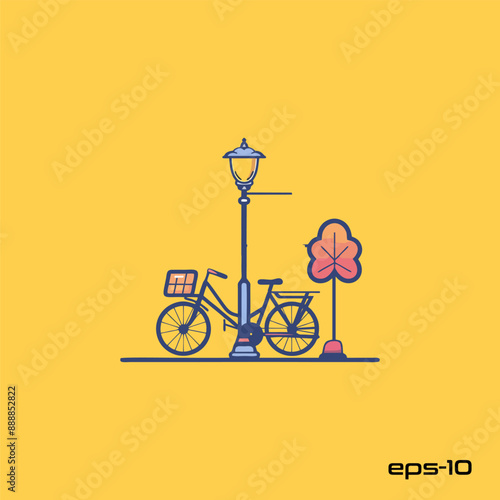 Bicycle underneath the garden lights. character, vector, illustration, eps 10, mascot, logo, cute