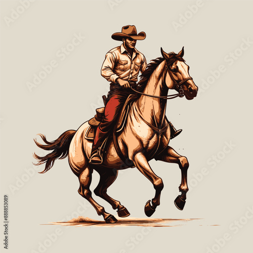 Dramatic Cowboy Riding Illustration