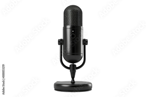 Black podcast microphone isolated on transparent background