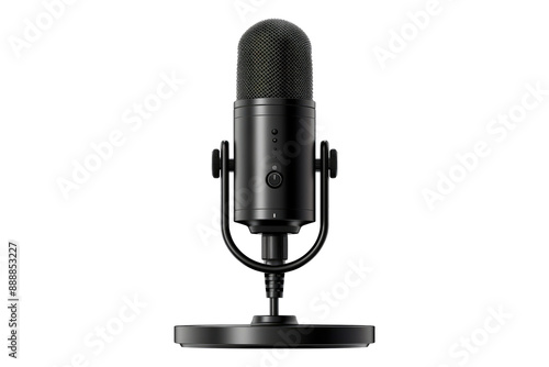 Black podcast microphone isolated on transparent background