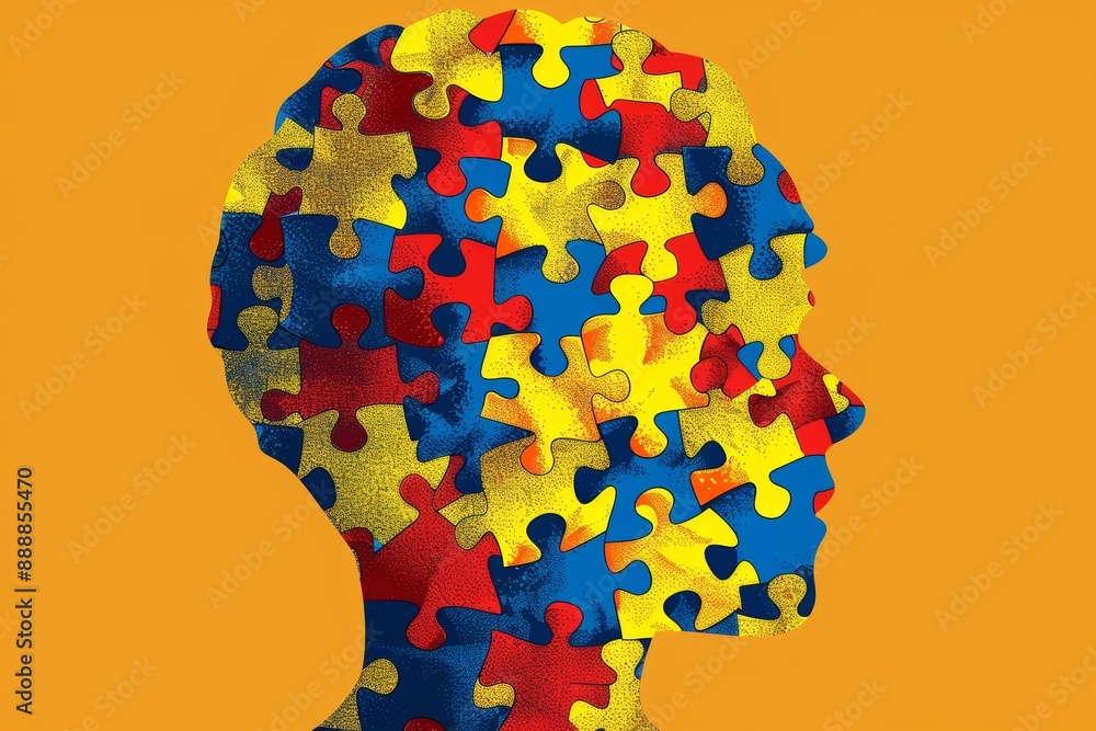 An artistic representation of a human head made up of colorful puzzle pieces, creating a unique and abstract portrait. An artistic representation of a human head made up of colorful puzzle pieces, creating a unique and abstract portrait.