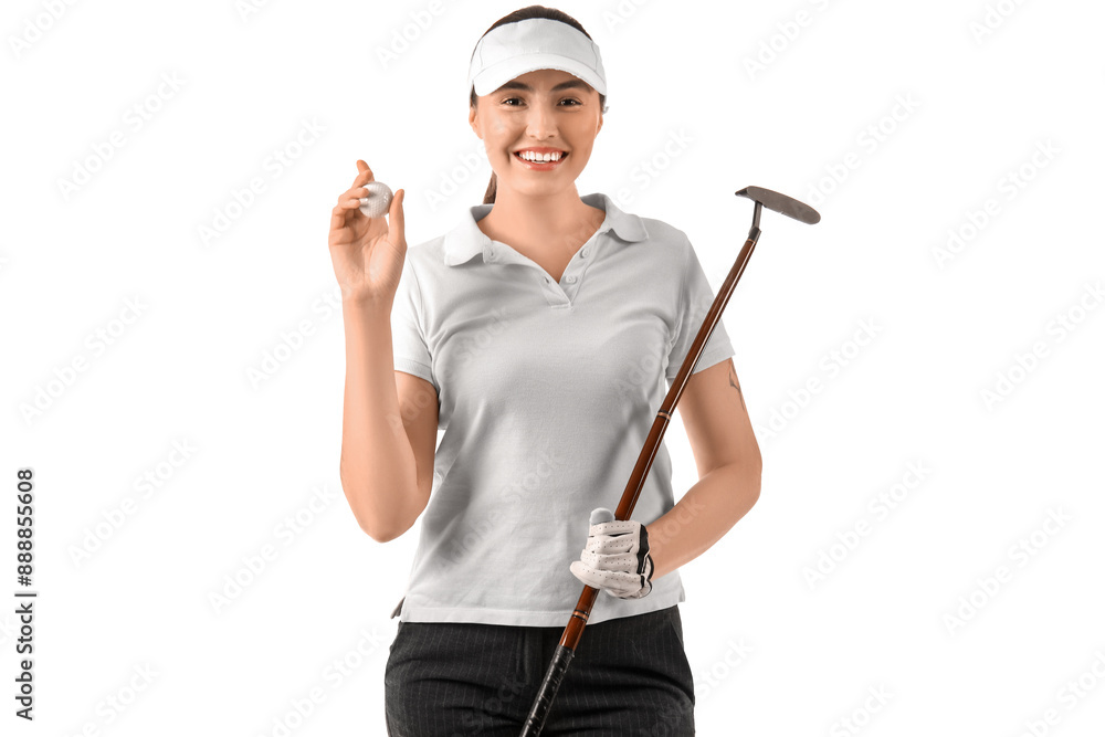 Beautiful female golfer on white background Beautiful female golfer on white background