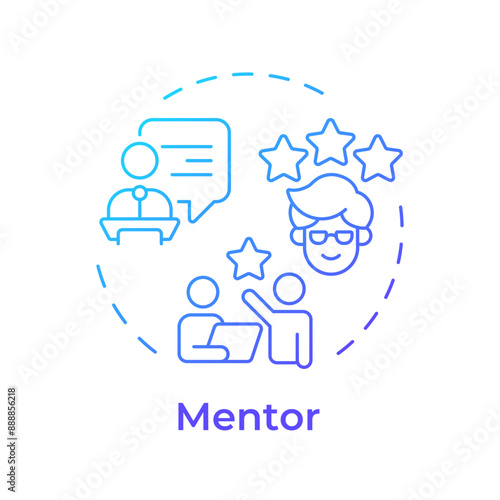 Mentor blue gradient concept icon. Guidance in professional development. Giving help. Career growth. Round shape line illustration. Abstract idea. Graphic design. Easy to use in blog post