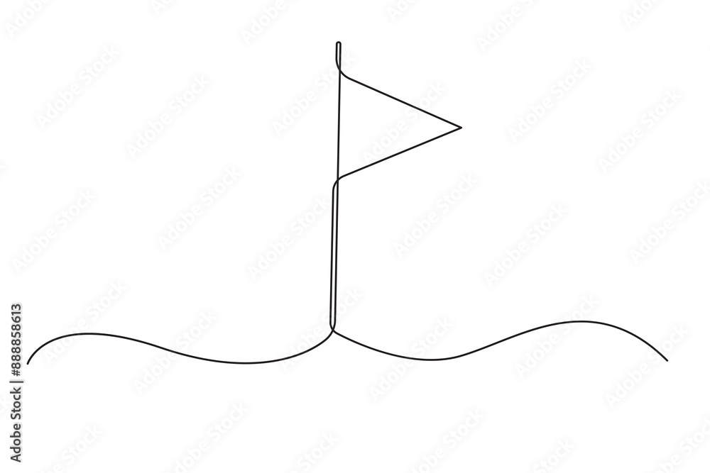 Obraz premium Flag on pole. Minimalist vector illustration. Continuous black line. Simple abstract design.