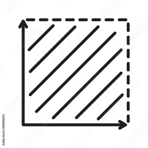 Coordinate arrows area. Vector shaded region. Diagonal dashed arrows. Hatched coordinate space.