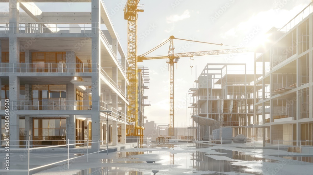 Construction site, BIM project, 3d rendering, 3d illustration on white background. Construction site, BIM project, 3d rendering, 3d illustration on white background.