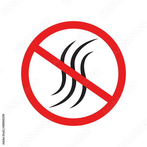No odor symbol. Red prohibition sign. Black odor lines. Vector illustration.