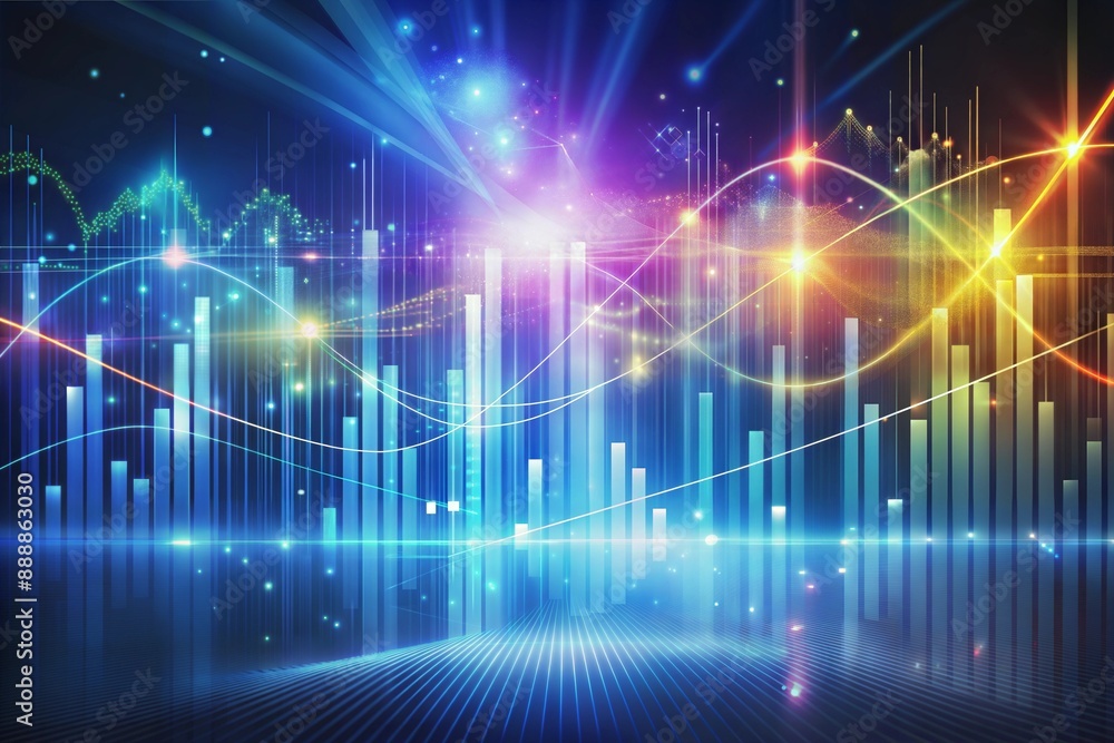 Dynamic abstract background graphic equalizer, wavy lines and flares. Blue and orange. Dynamic abstract background graphic equalizer, wavy lines and flares. Blue and orange.