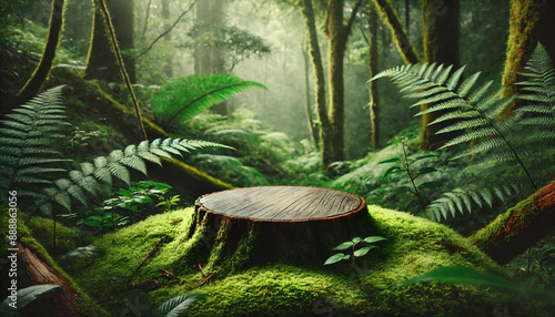 Cosmetics, skin care, beauty, body treatment concept. White cosmetic jar, tube, bottle on green moss background. Top view. Mock-up. 