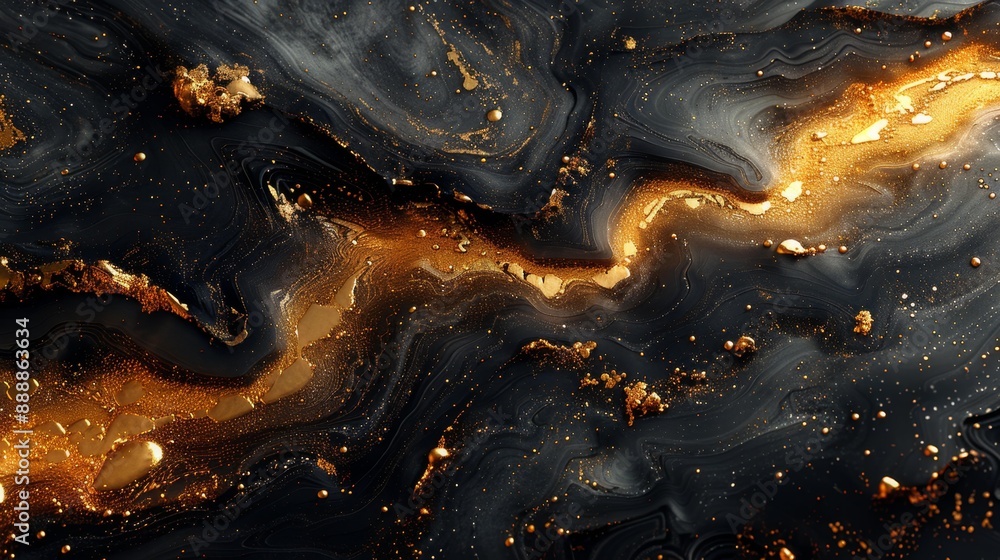 Abstract black and gold flowing texture - generative ai Abstract black and gold flowing texture - generative ai