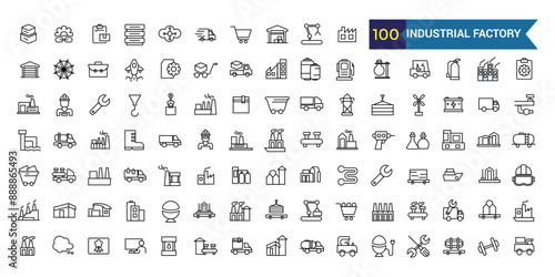 Industrial Factory line icon set. Outline icon collection. Editable vector stroke.