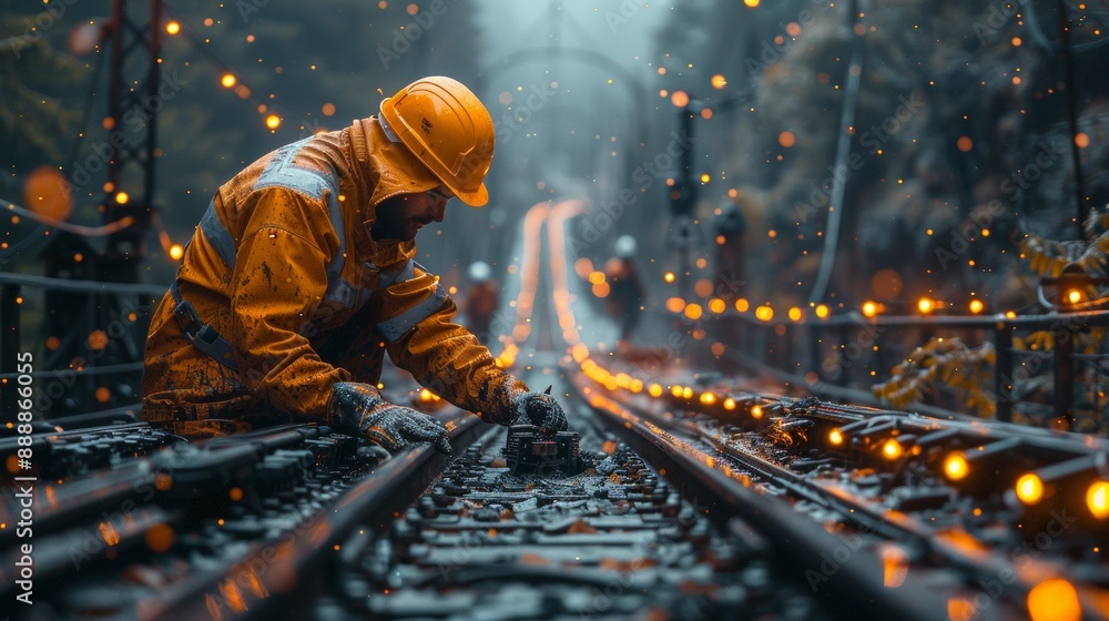 Laying railways in hard to reach places, AI generated Laying railways in hard to reach places, AI generated