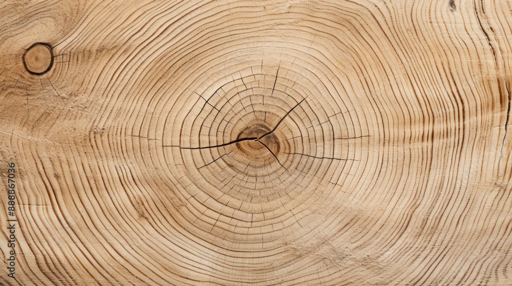 Fototapeta premium Photograph of a crosscut light wood grain with intricate patterns and natural colors, abstract background