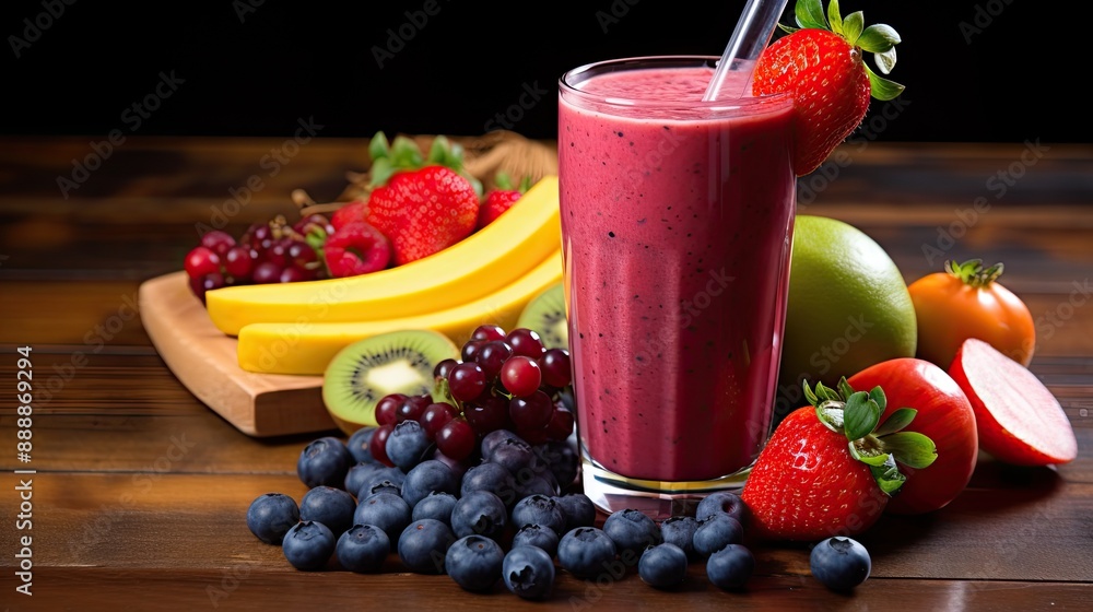Photograph of a smoothie made with fresh fruits, vegetables, and yogurt Photograph of a smoothie made with fresh fruits, vegetables, and yogurt