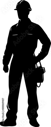 Silhouette worker wear safety helmet, engineer with uniform  