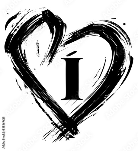 Artistic black brush heart illustration with a bold 'I' symbol. Perfect for expressing emotions and sentiments.