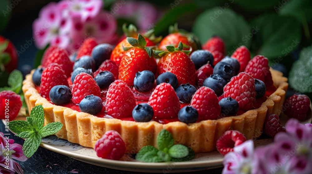 Vibrant berry tart with fresh fruits - generative ai Vibrant berry tart with fresh fruits - generative ai