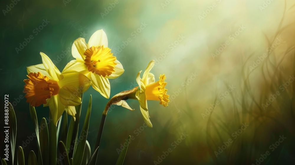Fototapeta premium Daffodils illuminated in soft light
