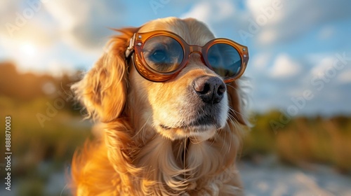 Golden retriever with sunglasses - generative ai