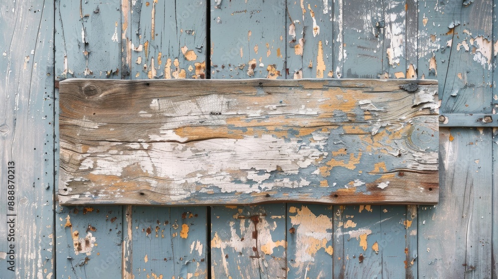 Damaged board on painted fence wooden backdrop Damaged board on painted fence wooden backdrop