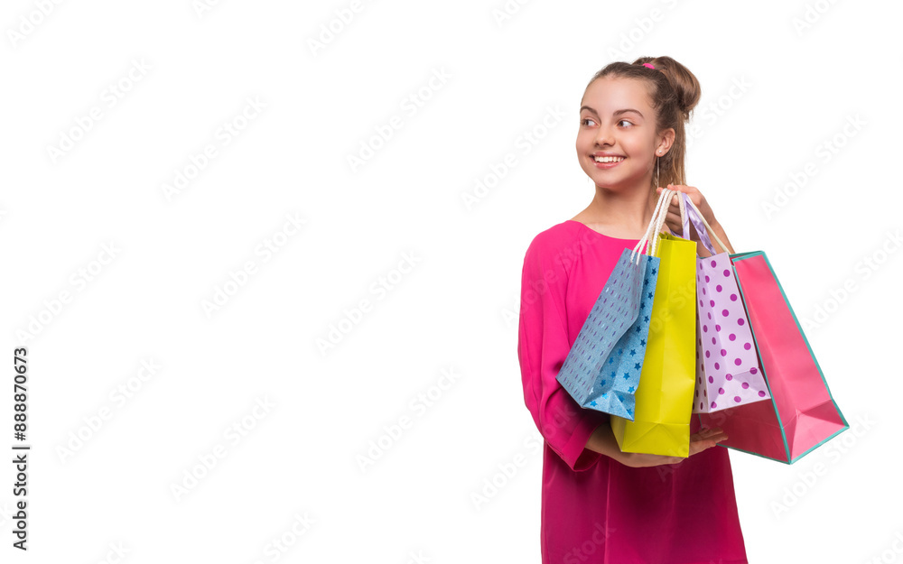 Sale and discount. Purchasing gift. Copy space. Big sale and shopping. Teen girl in shop mall. Teen girl with shopping bag. Black Friday shopping. Shopper girl hold shopping bag isolated on white Sale and discount. Purchasing gift. Copy space. Big sale and shopping. Teen girl in shop mall. Teen girl with shopping bag. Black Friday shopping. Shopper girl hold shopping bag isolated on white