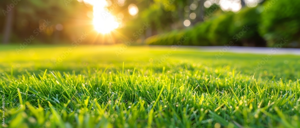 A verdant field of grass, sunlit by trees' background A verdant field of grass, sunlit by trees' background