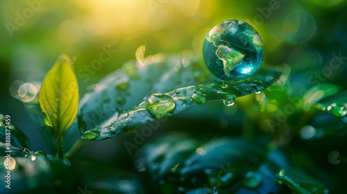 Green Earth Water drop with icon for Environment Social and Governance surrounds an idea for a sustainable and ethical business on the Network connection,earth on fresh water drop,earth day.