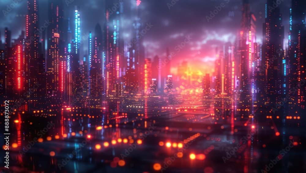 Fototapeta premium Cyberpunk Cityscape with Neon Lights