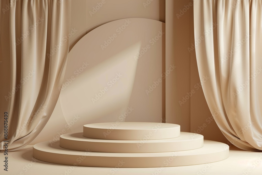 Product Podium - Beige Stone Podium, Beige Background. 3D Illustration, Generative AI Product Podium - Beige Stone Podium, Beige Background. 3D Illustration, Generative AI