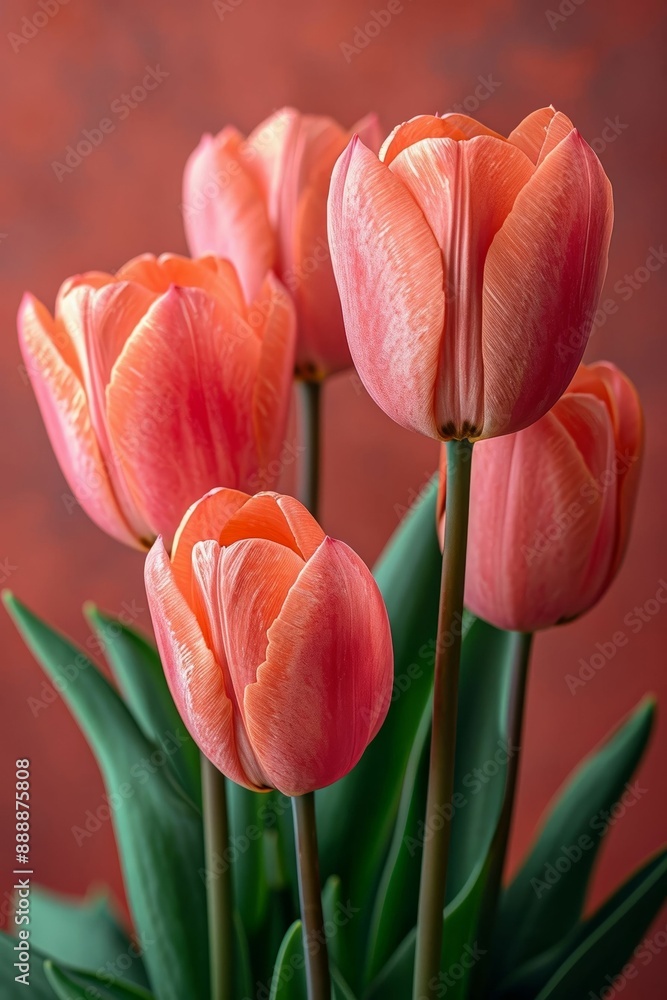 Fototapeta premium Pink tulips in soft focus with a glowing background. 