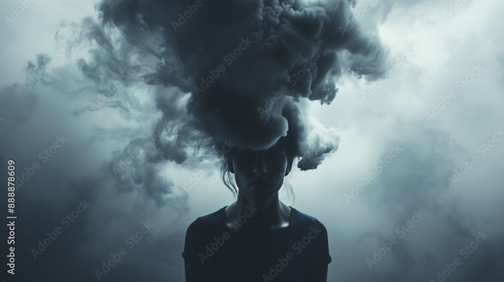A person with a dark cloud over their head is a metaphorical image of depression and mental health problems. The view highlights the exhaustion and anxiety that comes with mental illness.
A person with a dark cloud over their head is a metaphorical image of depression and mental health problems. The view highlights the exhaustion and anxiety that comes with mental illness.