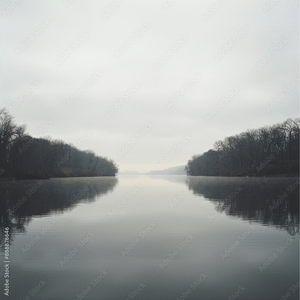 view of a lake, overcast sky, sparse clouds, symmetrical, photography view of a lake, overcast sky, sparse clouds, symmetrical, photography