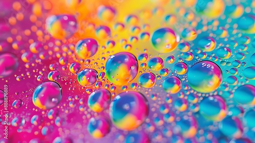 Obraz na płótnie Oil droplets in water are seen in a closeup macro image on a colorful background w salonie