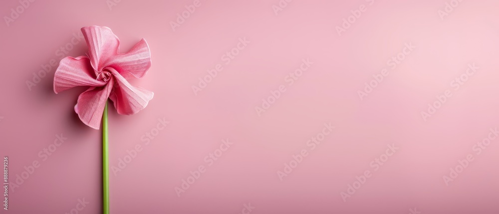 A pink flower with a green stem emerging from its center against a solid pink backdrop, allowing ample space for text placement A pink flower with a green stem emerging from its center against a solid pink backdrop, allowing ample space for text placement
