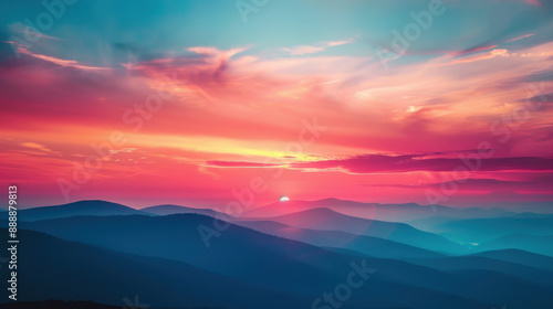 Wallpaper Mural The sky ablaze with colors as the sun sets behind a mountain range Torontodigital.ca