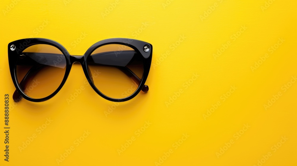 Fashionable sunglasses with yellow background for text Fashionable sunglasses with yellow background for text