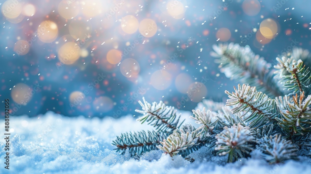 Festive winter scene with fir branches and snow Selective focus Toned Festive winter scene with fir branches and snow Selective focus Toned