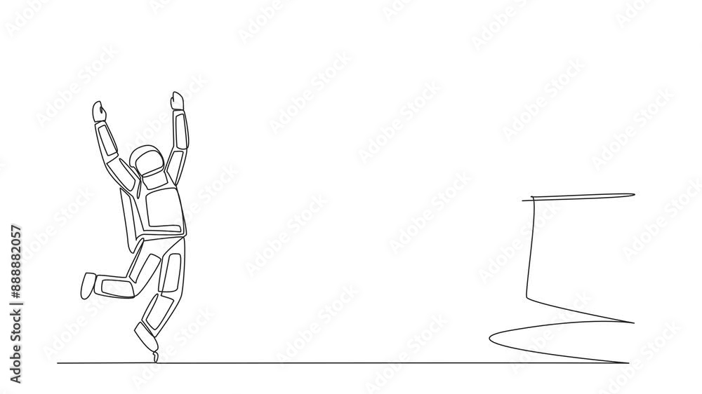 Animation of a single one line drawing astronaut was excited to get the ...