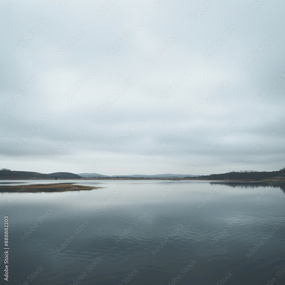 view of a lake, overcast sky, sparse clouds, symmetrical, photography view of a lake, overcast sky, sparse clouds, symmetrical, photography