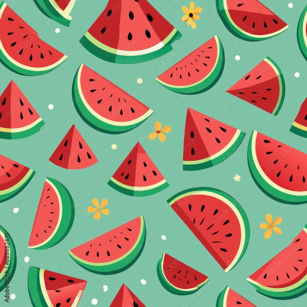 Seamless pattern of juicy watermelons and slices, Generative AI Seamless pattern of juicy watermelons and slices, Generative AI