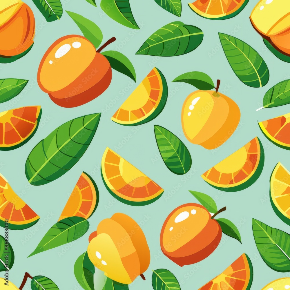 Seamless pattern of luscious mangoes and mango slices, Generative AI Seamless pattern of luscious mangoes and mango slices, Generative AI