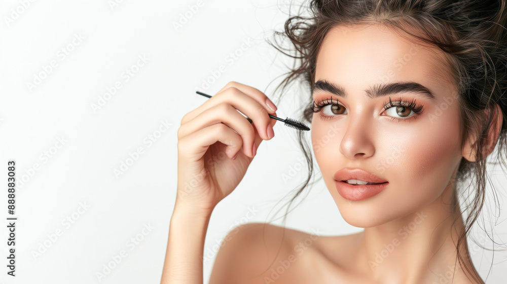 Stylish woman with a modern makeup look, demonstrating her mascara Stylish woman with a modern makeup look, demonstrating her mascara