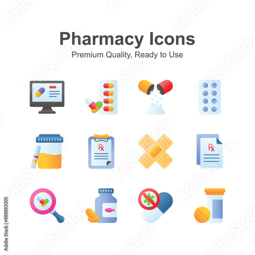 Take a look at creatively crafted icons set of pharmacy, ready to use vector