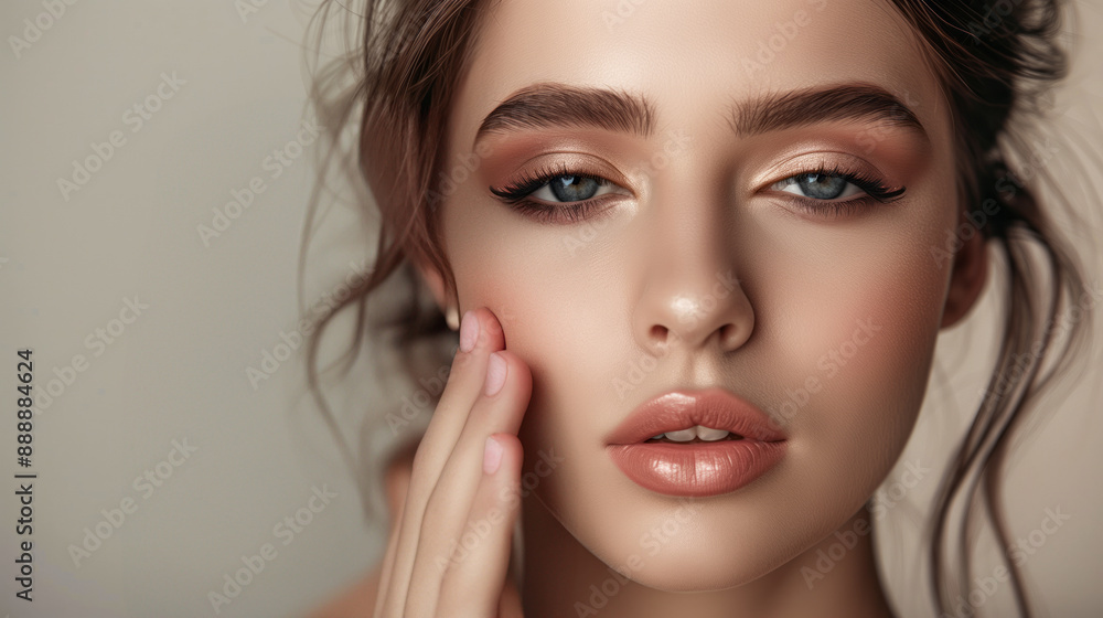 Charming woman with a makeup palette, ready to apply eyeshadow