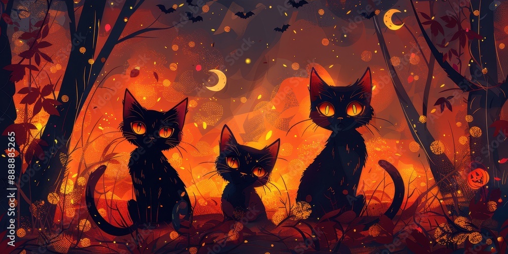 Three Black Cats in the Forest Three Black Cats in the Forest