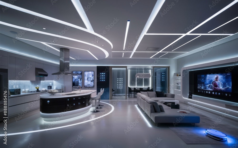 Smart home technology in a modern and technologically advanced living space Smart home technology in a modern and technologically advanced living space