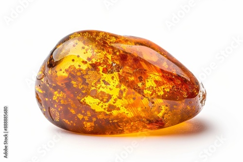 Amber Crystal Isolated, Golden Amber Pebble on White