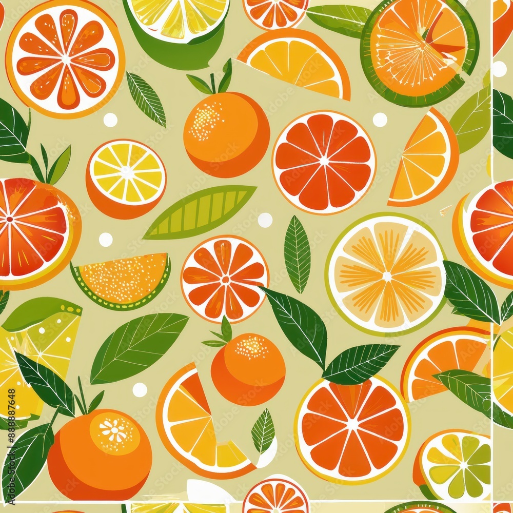 Seamless pattern of vibrant citrus fruits and segments, Generative Ai Seamless pattern of vibrant citrus fruits and segments, Generative Ai